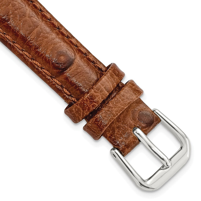 14mm Brown Ostrich Grain Leather Silver-tone Buckle Watch Band