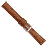 16mm Brown Ostrich Grain Leather Silver-tone Buckle Watch Band