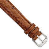 16mm Brown Ostrich Grain Leather Silver-tone Buckle Watch Band