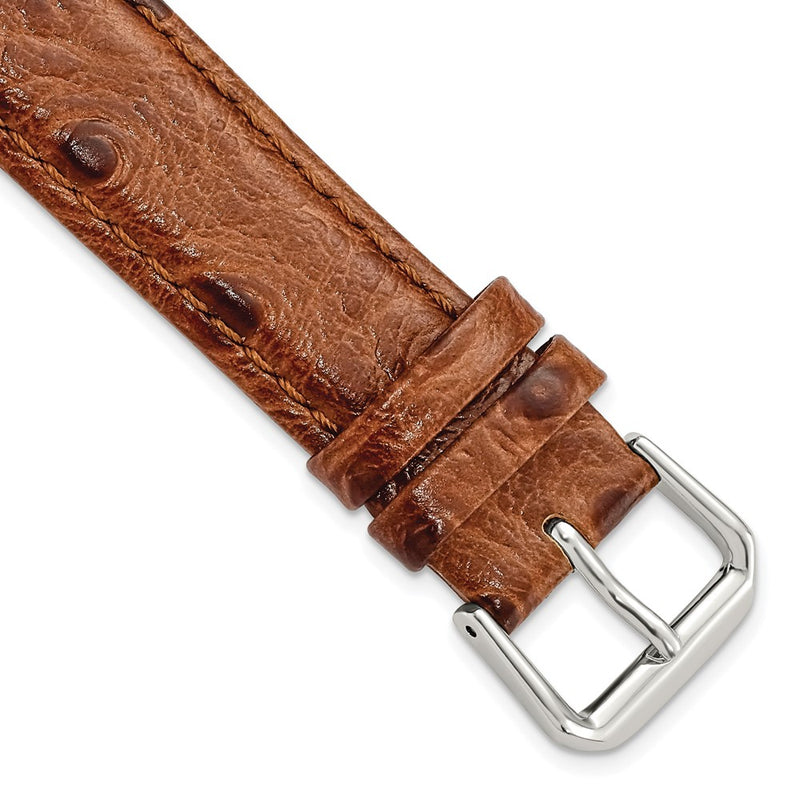 18mm Brown Ostrich Grain Leather Silver-tone Buckle Watch Band