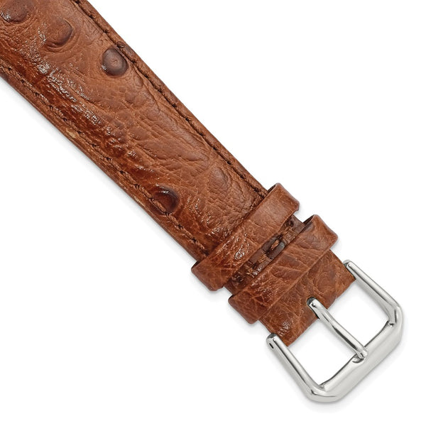 19mm Brown Ostrich Grain Leather Silver-tone Buckle Watch Band