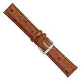 20mm Brown Ostrich Grain Leather Silver-tone Buckle Watch Band