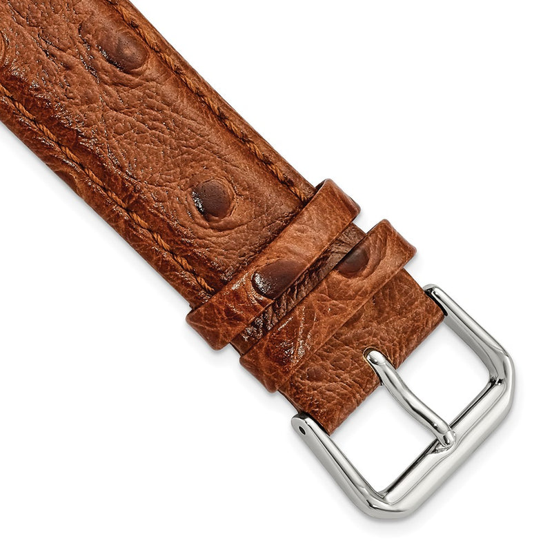 20mm Brown Ostrich Grain Leather Silver-tone Buckle Watch Band