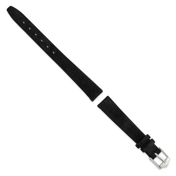 DeBeer 12mm Black Suede Flat Leather with Silver-tone Buckle 6.75 inch Watch Band
