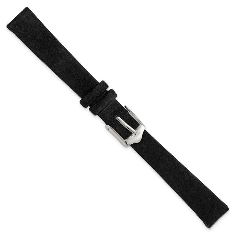 DeBeer 12mm Black Suede Flat Leather with Silver-tone Buckle 6.75 inch Watch Band