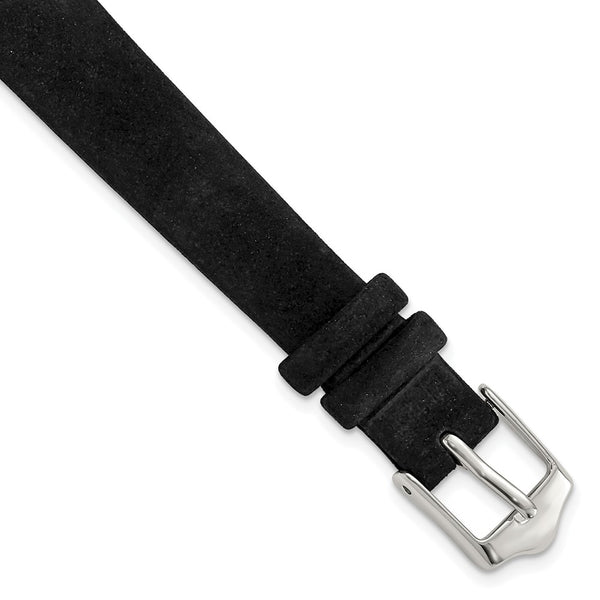 12mm Black Suede Flat Leather Silver-tone Buckle Watch Band