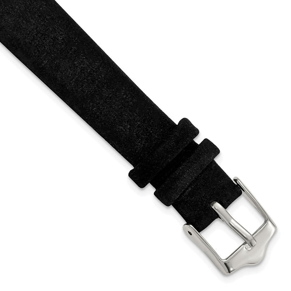 14mm Black Suede Flat Leather Silver-tone Buckle Watch Band