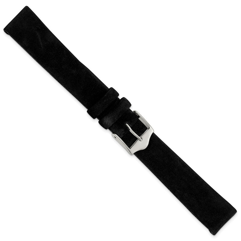 16mm Black Suede Flat Leather Silver-tone Buckle Watch Band