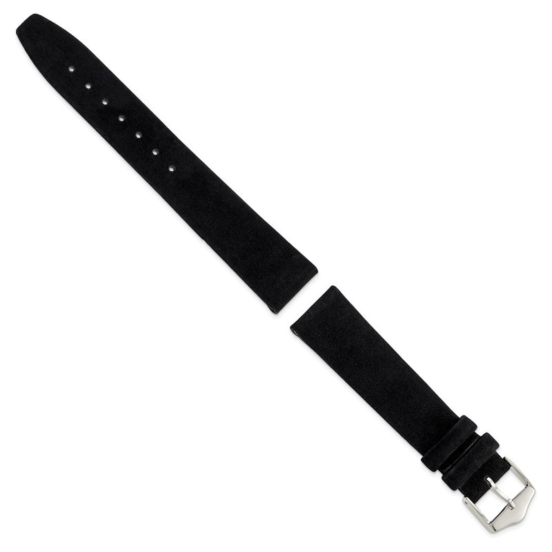 DeBeer 18mm Black Suede Flat Leather with Silver-tone Buckle 7.75 inch Watch Band