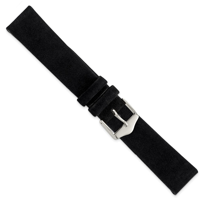 DeBeer 18mm Black Suede Flat Leather with Silver-tone Buckle 7.75 inch Watch Band