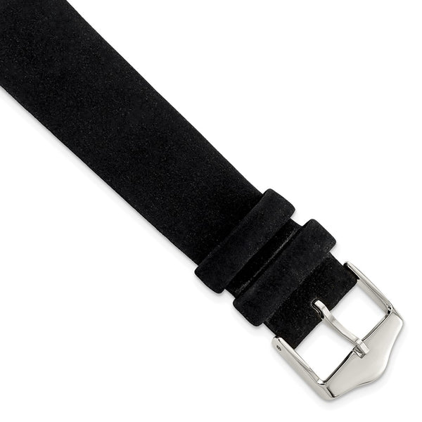 18mm Black Suede Flat Leather Silver-tone Buckle Watch Band