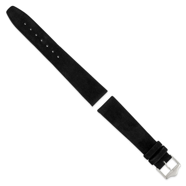DeBeer 19mm Black Suede Flat Leather with Silver-tone Buckle 7.75 inch Watch Band