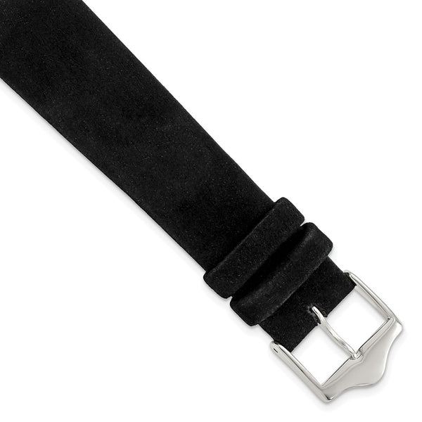 19mm Black Suede Flat Leather Silver-tone Buckle Watch Band