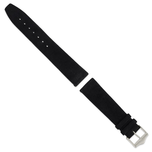 DeBeer 20mm Black Suede Flat Leather with Silver-tone Buckle 7.75 inch Watch Band