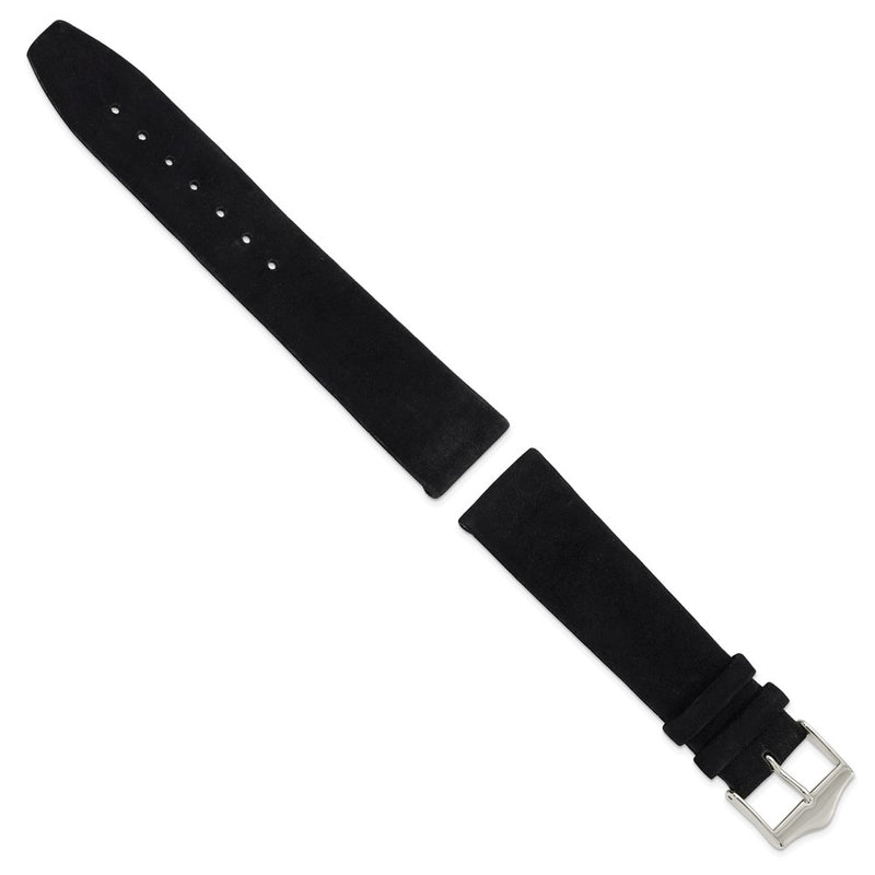 DeBeer 20mm Black Suede Flat Leather with Silver-tone Buckle 7.75 inch Watch Band