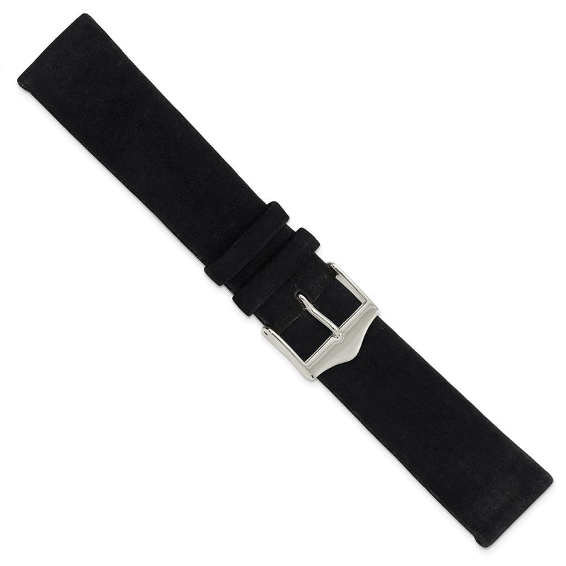 DeBeer 20mm Black Suede Flat Leather with Silver-tone Buckle 7.75 inch Watch Band