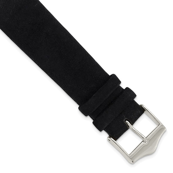 20mm Black Suede Flat Leather Silver-tone Buckle Watch Band