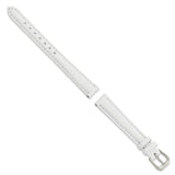 12mm White Smooth Leather Silver-tone Buckle Watch Band