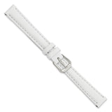 12mm White Smooth Leather Silver-tone Buckle Watch Band