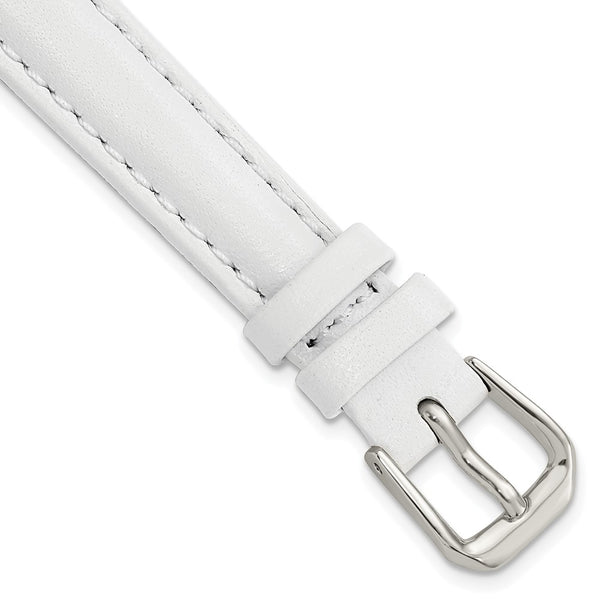 12mm White Smooth Leather Silver-tone Buckle Watch Band