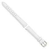 14mm White Smooth Leather Silver-tone Buckle Watch Band