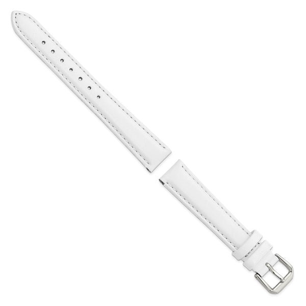 14mm White Smooth Leather Silver-tone Buckle Watch Band