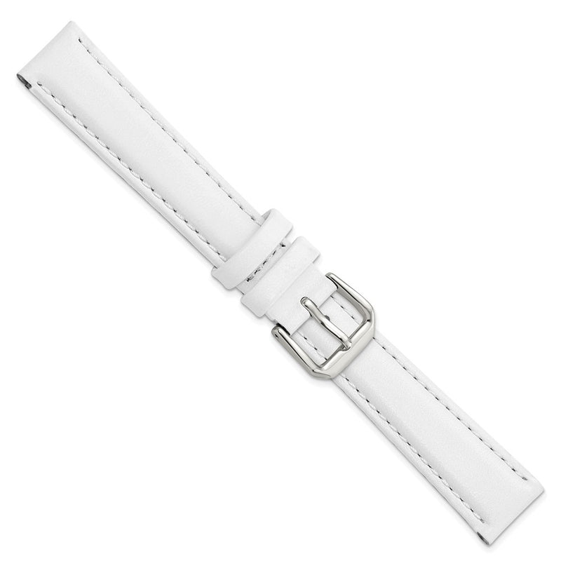 14mm White Smooth Leather Silver-tone Buckle Watch Band