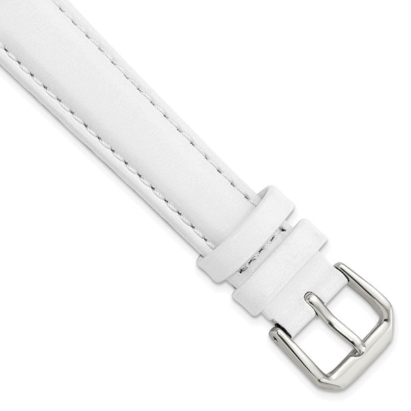 14mm White Smooth Leather Silver-tone Buckle Watch Band