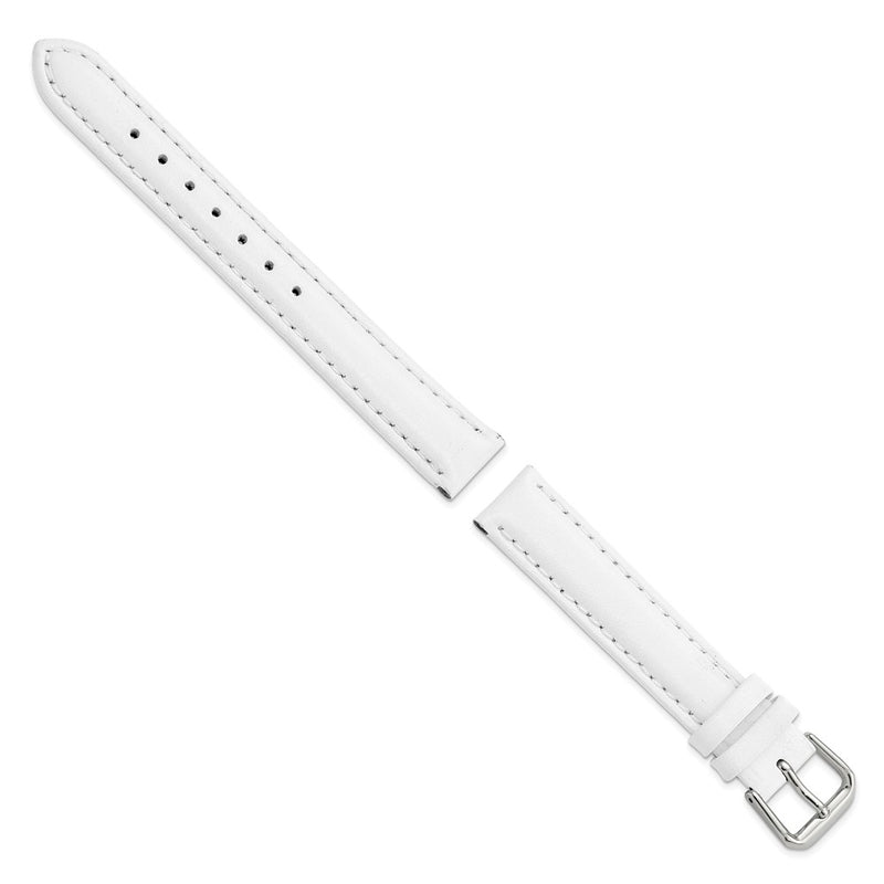 15mm White Smooth Leather Silver-tone Buckle Watch Band