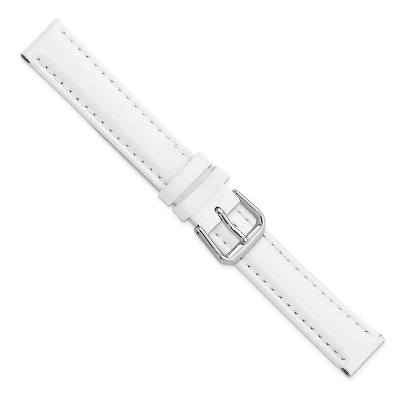 15mm White Smooth Leather Silver-tone Buckle Watch Band