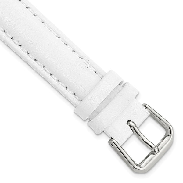 15mm White Smooth Leather Silver-tone Buckle Watch Band