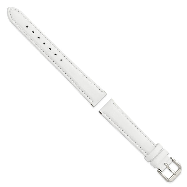 16mm White Smooth Leather Silver-tone Buckle Watch Band