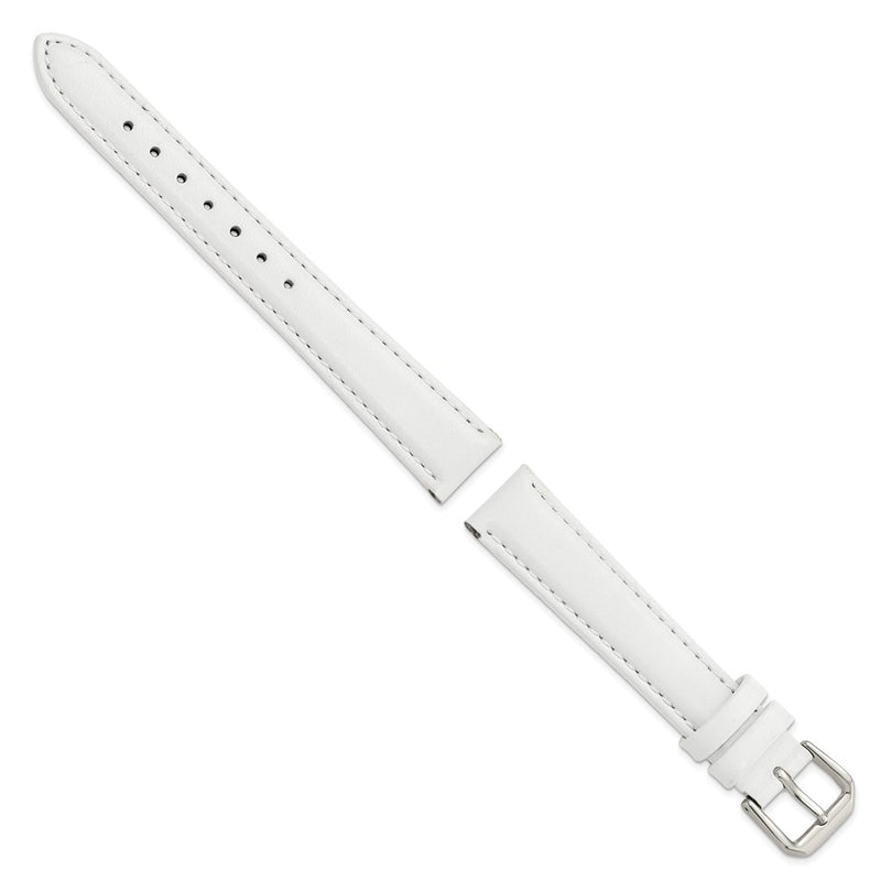 16mm White Smooth Leather Silver-tone Buckle Watch Band