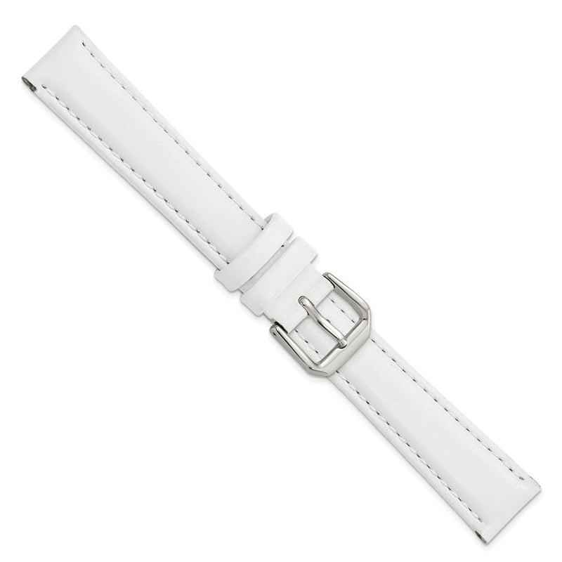 16mm White Smooth Leather Silver-tone Buckle Watch Band