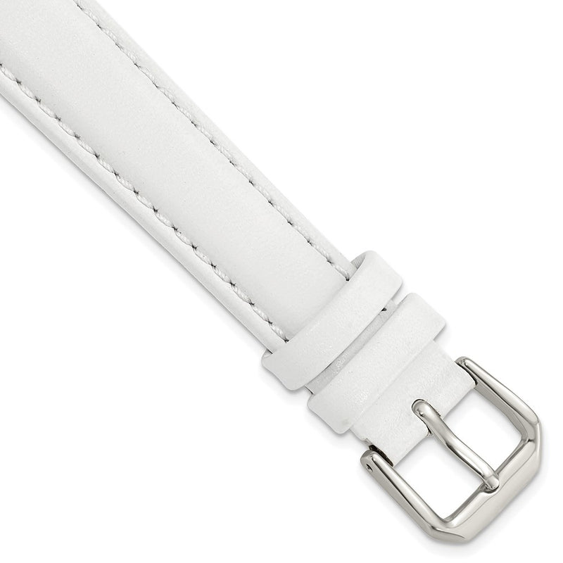 16mm White Smooth Leather Silver-tone Buckle Watch Band