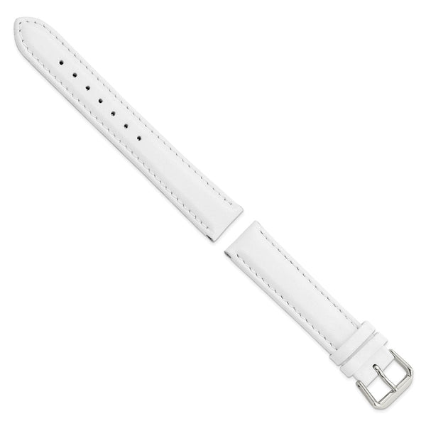 17mm White Smooth Leather Silver-tone Buckle Watch Band