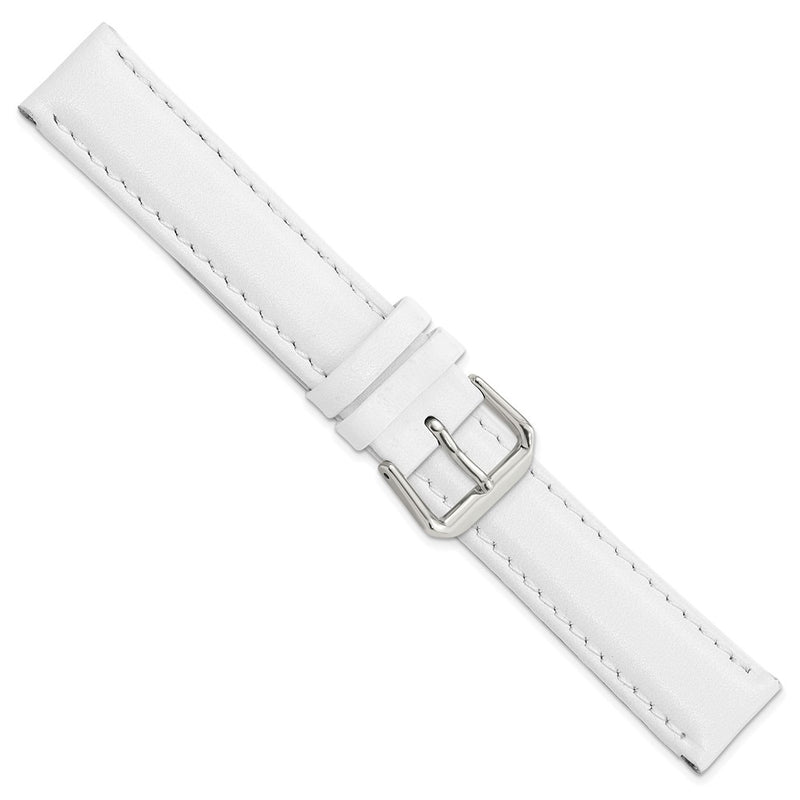 DeBeer 17mm White Smooth Leather with Silver-tone Buckle 7.5 inch Watch Band