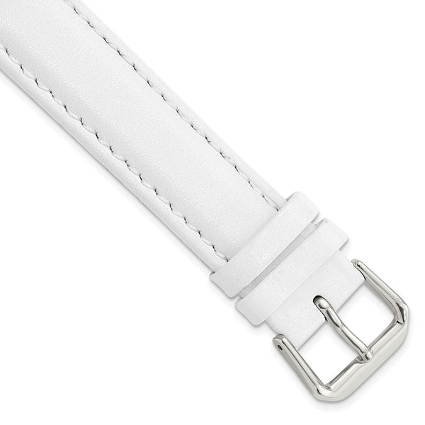 17mm White Smooth Leather Silver-tone Buckle Watch Band