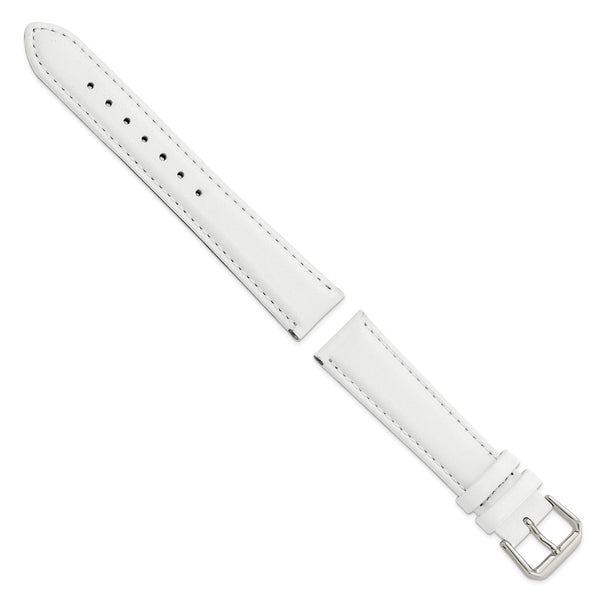 18mm White Smooth Leather Silver-tone Buckle Watch Band