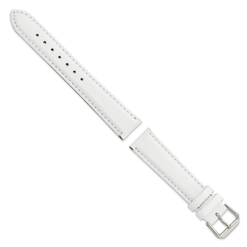 DeBeer 18mm White Smooth Leather with Silver-tone Buckle 7.5 inch Watch Band
