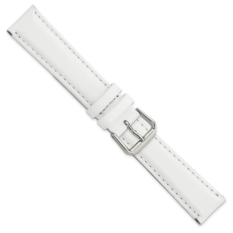 18mm White Smooth Leather Silver-tone Buckle Watch Band