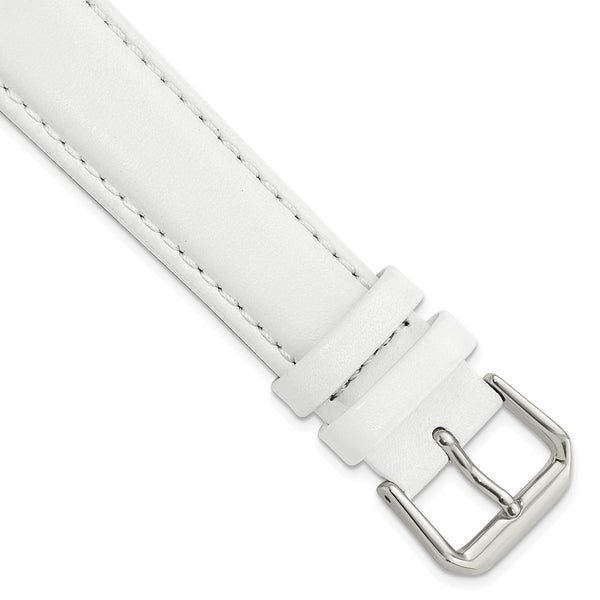 18mm White Smooth Leather Silver-tone Buckle Watch Band