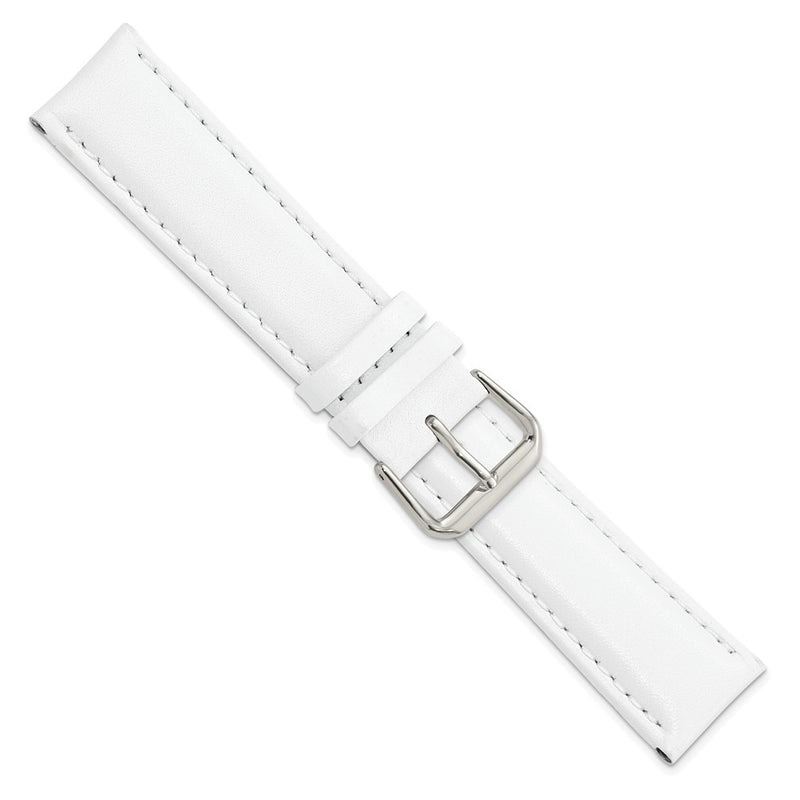 DeBeer 20mm White Smooth Leather with Silver-tone Buckle 7.5 inch Watch Band