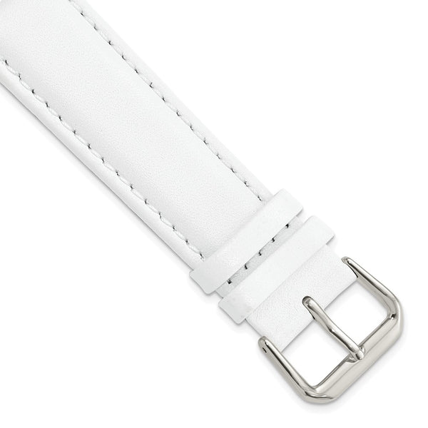 20mm White Smooth Leather Silver-tone Buckle Watch Band