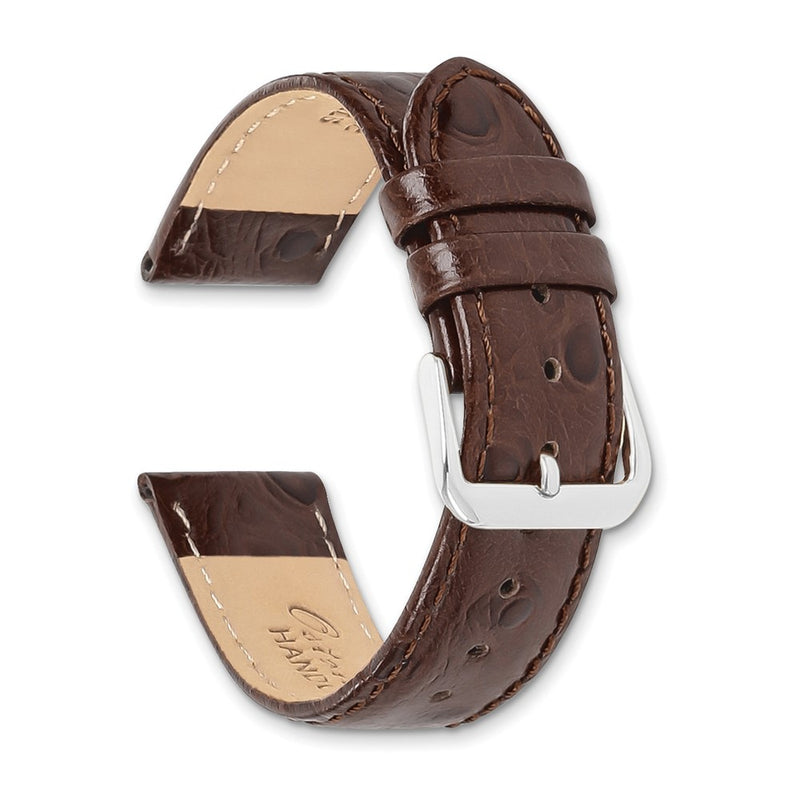 19mm Dark Brown Ostrich Grain Leather Silver-tone Buckle Watch Band