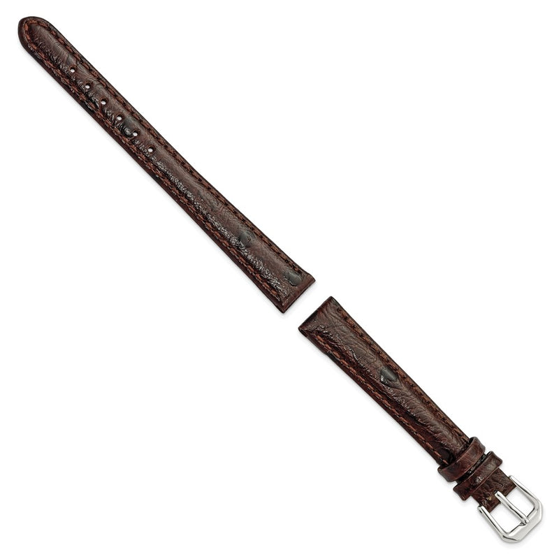 DeBeer 12mm Brown Ostrich Grain Leather with Silver-tone Buckle 6.75 inch Watch Band
