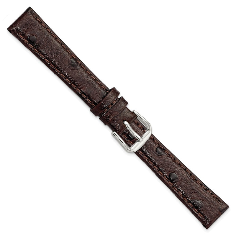 DeBeer 14mm Brown Ostrich Grain Leather with Silver-tone Buckle 6.75 inch Watch Band