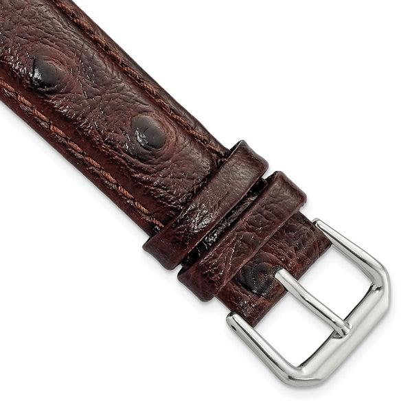 18mm Dark Brown Ostrich Grain Leather Silver-tone Buckle Watch Band