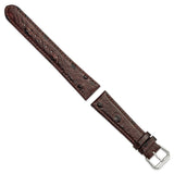 19mm Dark Brown Ostrich Grain Leather Silver-tone Buckle Watch Band