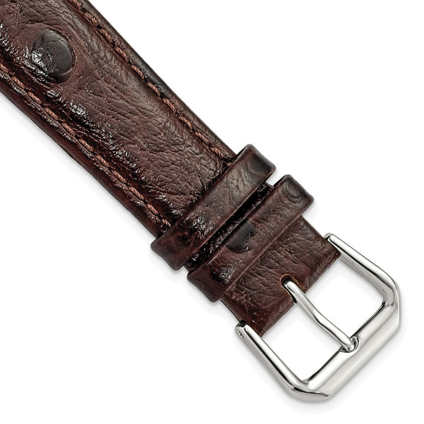 19mm Dark Brown Ostrich Grain Leather Silver-tone Buckle Watch Band